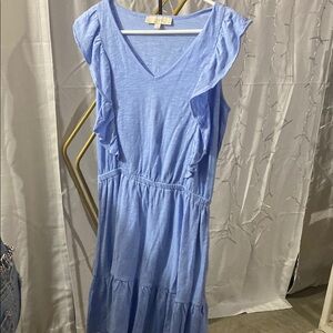 Blue Ruffled Sleeveless Dress